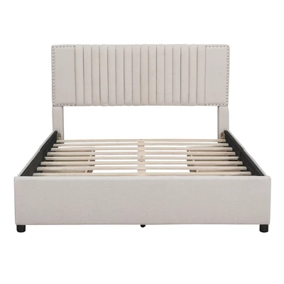 Queen/Full Size Upholstered Platform Bed With Classic Headboard And 4 Drawers-ModernLuxe 5 Queen/Full Size Upholstered Platform Bed With Classic Headboard And 4 Drawers-ModernLuxe - Image 3