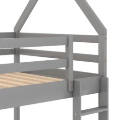 Twin Over Twin House Shaped Bunk Bed With Ladder And Guardrail-ModernLuxe -ModernLuxe GUEST 6a6190a6 f674 4428 99f7 4ce61f8a3d18