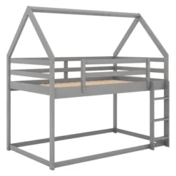 Twin Over Twin House Shaped Bunk Bed With Ladder And Guardrail-ModernLuxe -ModernLuxe GUEST 6b0d8185 52e8 4ac8 8322 87fee441fd62