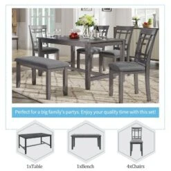 6-Piece Farmhouse Rustic Wooden Dining Table Set With 4 Chairs And Bench, Antique Gray - ModernLuxe -ModernLuxe GUEST 6b35c768 4840 4ca5 b3ac a748af145632