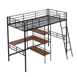 Twin Size Metal Loft Bed With Built-in Desk And Shelves - ModernLuxe -ModernLuxe GUEST 6b53c71d 13c1 4fc0 af5c 50f517ad7436