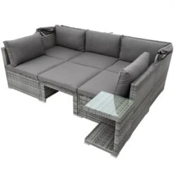 5 PCS Outdoor Sectional Rattan Daybed Sofa Set, Patio PE Wicker Conversation Furniture Set With Canopy And Tempered Glass Side Table, Gray-ModernLuxe -ModernLuxe GUEST 6b9ccc44 2d04 4277 bf46 656930797f50