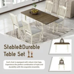 5 PCS Mid-Century Extendable Dining Table Set With 15inch Butterfly Leaf And 4 Upholstered Chairs-ModernLuxe -ModernLuxe GUEST 6be67fba 8051 4c93 b401 f6aed368626d