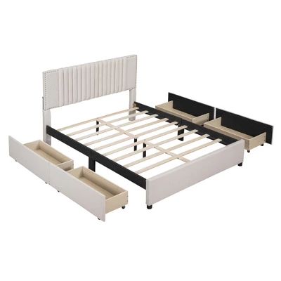 Queen/Full Size Upholstered Platform Bed With Classic Headboard And 4 Drawers-ModernLuxe 7 Queen/Full Size Upholstered Platform Bed With Classic Headboard And 4 Drawers-ModernLuxe - Image 5
