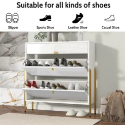 39" Modern Freestanding Shoe Cabinet With 2 Flap Drawers And 1 Slide Drawer - ModernLuxe -ModernLuxe GUEST 6c175fe5 6227 441c 97eb be4d175bf376