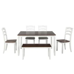 Modern 6-Piece Dining Table Set With Waterproof Coat Ivory And Cherry-ModernLuxe -ModernLuxe GUEST 6c307a9c 07bc 4b0b 8523 8603ec9ae586