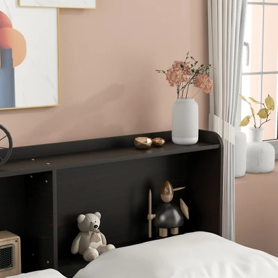 Full/Twin Size Platform Bed With Bookcase Headboard, Twin Size Trundle Bed And Drawers-ModernLuxe 10 Full/Twin Size Platform Bed With Bookcase Headboard, Twin Size Trundle Bed And Drawers-ModernLuxe - Image 8