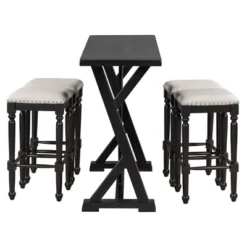 5 PCS Counter Height Wood Dining Table Set, Console Table With Trestle Legs And 4 Stools-ModernLuxe 21 5 PCS Counter Height Wood Dining Table Set, Console Table With Trestle Legs And 4 Stools-ModernLuxe -ModernLuxe GUEST 6d7e791f 5152 4cbd 83cb 530f196a0df4