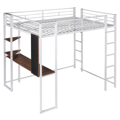 Full Size Metal Loft Bed With 2 Shelves And One Desk - ModernLuxe 8 Full Size Metal Loft Bed With 2 Shelves And One Desk - ModernLuxe - Image 6