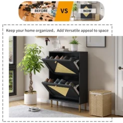 23.6" Rattan Modern Shoe Cabinet With 2 Flap Drawers - ModernLuxe -ModernLuxe GUEST 6e94f874 aaf8 4306 ae09 21cbe52b1f38