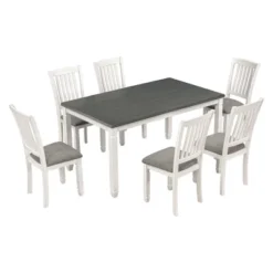 7-Piece Wooden Dining Table Set With 1 Dining Table And 6 Upholstered Chairs With Shaped Legs, Gray+White - ModernLuxe -ModernLuxe GUEST 6eb4d62c aece 443e 9046 97c1f72e177c