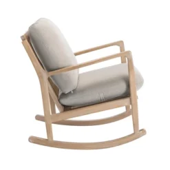 Solid Wood Rocking Chair Upholstered In Linen Fabric, Beige - ModernLuxe -ModernLuxe GUEST 6ede3c40 ce47 4e29 84b5 1c9c0db23fd1
