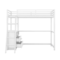Twin Size Metal Loft Bed With Desk, Shelves And Two Built-in Drawers - ModernLuxe -ModernLuxe GUEST 6f507120 d545 4fb9 a2ff f1d0277f8fd0