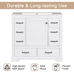 36" Bathroom Vanity With Ceramic Sink, 6 Drawers And Adjustable Shelves, White - ModernLuxe -ModernLuxe GUEST 6f96796a 6454 4adc a9d7 e9d5a2d55fb3