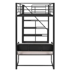 Twin Size Metal Loft Bed With Bench And Storage Staircase, Black-ModernLuxe -ModernLuxe GUEST 701cb425 9ccc 43fa a5cf 83f188960ad0