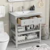 30" Bathroom Vanity With Ceramic Basin Sink, Drawer And 2-Tier Storage Shelf, Gray - ModernLuxe -ModernLuxe GUEST 711656b8 75f0 4d21 8fd2 39159332823f