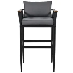 Steel Outdoor Dinner Set With Acacia Wood Handrails For Patio, Balcony Or Backyard,Black - ModernLuxe -ModernLuxe GUEST 712ec027 dfe0 4933 9f2c 1d16af859efd