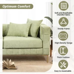 80.5" Modern Upholstered Sofa With Golden Metal Legs And 4 Pillows-ModernLuxe -ModernLuxe GUEST 714e7dc4 e33b 4058 a720 bc2553793e08