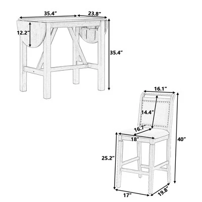 3-Piece Wood Counter Height Drop Leaf Dining Table Set-ModernLuxe 4 3-Piece Wood Counter Height Drop Leaf Dining Table Set-ModernLuxe - Image 2