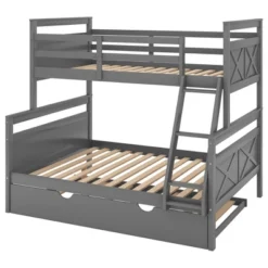 Twin Over Full Bunk Bed With Twin Size Trundle Bed, Ladder And Guardrail-ModernLuxe -ModernLuxe GUEST 71996ad0 276a 42c8 a995 9db7aa95d346