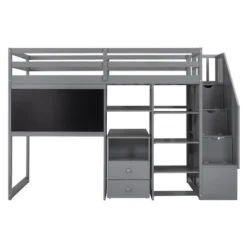 Twin Size Wood Loft Bed With Pullable Desk, Storage Shelves,Staircase And Blackboard-ModernLuxe -ModernLuxe GUEST 71e38a07 b16f 4dd2 9a09 9d6a33689876