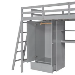 Twin Size Loft Bed With Wardrobe, Drawers And Desk With Shelves - ModernLuxe -ModernLuxe GUEST 7378c324 e6d2 4659 83c8 3ab9aa59002d