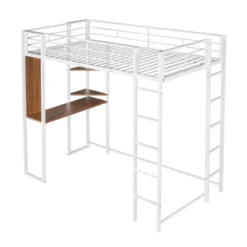 Twin Metal Loft Bed With 2 Shelves And Desk - ModernLuxe 17 Twin Metal Loft Bed With 2 Shelves And Desk - ModernLuxe -ModernLuxe GUEST 73970cb9 6961 4e44 8893 539636762cb0