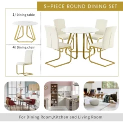 5 PCS Round Dining Table Set With Faux Marble Dining Table And Metal Legs, White-ModernLuxe -ModernLuxe GUEST 73b542f8 a474 4992 93ce a2b57ad99a32