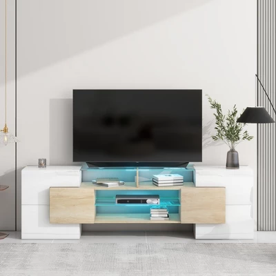 Versatile TV Stand For TVs Up To 80" With 2 Lighted Glass Shelves And LED Color Changing Lights - ModernLuxe 3 Versatile TV Stand For TVs Up To 80" With 2 Lighted Glass Shelves And LED Color Changing Lights - ModernLuxe