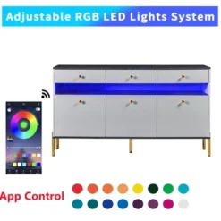 Contemporary Dressing Table With LED Lights And Marble Top, Gray - ModernLuxe -ModernLuxe GUEST 740aa840 f723 437e a394 13b8aa29e114