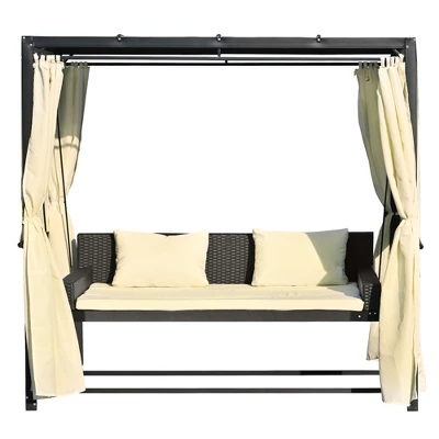 Patio Outdoor 3-Seat PE Rattan Swing Bed With Adjustable Curtains-ModernLuxe 9 Patio Outdoor 3-Seat PE Rattan Swing Bed With Adjustable Curtains-ModernLuxe - Image 7