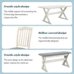 6 PCS Rustic Wood Dining Table Set, Rectangular Trestle Table With 4 Upholstered Chairs & Bench-ModernLuxe -ModernLuxe GUEST 74642914 abcf 4d7e b132 53b96af1eaa6