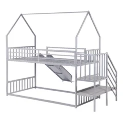 Twin Over Twin Metal Bunk Bed House Bed With Slide And Staircase-ModernLuxe -ModernLuxe GUEST 747ba124 b67a 40cd b558 ec87f7a3651b