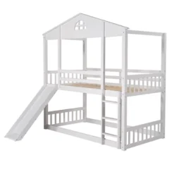Twin Over Twin House Shaped Bunk Bed With Convertible Slide And Ladder-ModernLuxe -ModernLuxe GUEST 74896750 9c23 4df3 b5ed c64c1429ef3a