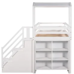 Twin Over Full Bunk Bed With Staircase, Shelves And House Roof-ModernLuxe -ModernLuxe GUEST 74a5c629 da8b 490a bb45 0d6e3ea9aaa0