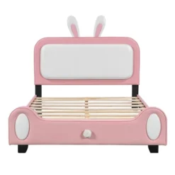 Full/Twin Size Upholstered Rabbit-Shape Princess Platform Bed, White+Pink-ModernLuxe -ModernLuxe GUEST 74ab5e5f 8f83 4947 a90b 678f201bc055