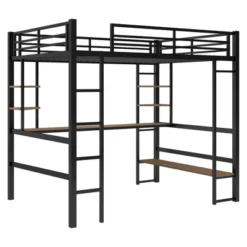 Full Size Metal Loft Bed With Long Desk And Shelves, Black - ModernLuxe -ModernLuxe GUEST 7653202b fa34 41ef 9b31 99388055da6d