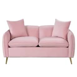 Velvet Upholstered Sofa With Armrest Pockets, 2 Pillows And Golden Metal Legs-ModernLuxe -ModernLuxe GUEST 774d375d 1473 484d 8570 a34a6f732366