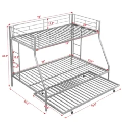 Twin Over Full Steel Bunk Bed With Twin Size Trundle Bed And Two-Side Ladders-ModernLuxe -ModernLuxe GUEST 77554a36 521f 4f07 8289 f879426f5283