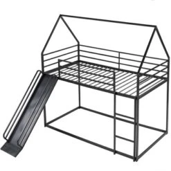 Twin Over Twin House Bunk Bed With Ladder And Slide - ModernLuxe -ModernLuxe GUEST 77611a9f 86b6 4222 80b7 340b21f2dc4c