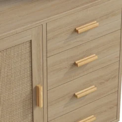 Wooden Cabinet With 4 Drawers And Rattan Decorative Doors, Natural - ModernLuxe -ModernLuxe GUEST 77fd1599 d978 455b 94c6 ed37040f950b