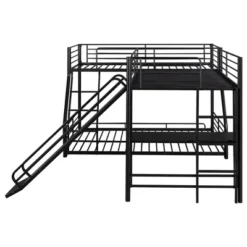 L-Shaped Twin Over Full Bunk Bed With Twin Size Loft Bed,Built-in Desk And Slide, Black - ModernLuxe -ModernLuxe GUEST 786ed754 32da 4ce4 9445 4eedc96e136b
