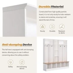 Hall Tree With Storage Bench, Multifunctional Coat Rack And 8 Entrance Hooks - ModernLuxe -ModernLuxe GUEST 788cde49 3e2a 4340 ae31 4bd2255f4e7e