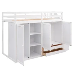 Functional Twin Loft Bed With 3 Shelves, 2 Wardrobes, 2 Drawers And Ladder With Storage-ModernLuxe -ModernLuxe GUEST 791f6f0c 8d94 4c6e 8fd9 fdbb7020b90a