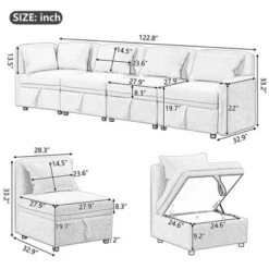 122.8" Minimalist Convertible Modular Sofa, Upholstered Sectional Sofa Couch With 5 Pillows-ModernLuxe -ModernLuxe GUEST 793e584d 807e 4842 8190 13b2a3034754