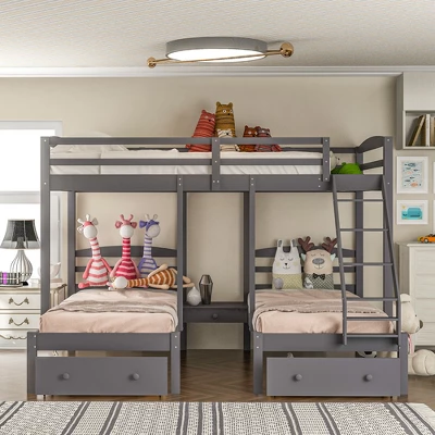 Full Over Twin & Twin Bunk Bed, Gray - ModernLuxe 3 Full Over Twin & Twin Bunk Bed, Gray - ModernLuxe