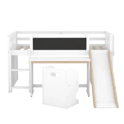 Wood Loft Bed With Slide, Cabinets, Blackboard, Desk And Chair-ModernLuxe -ModernLuxe GUEST 7a1563cf 61ec 4986 9303 31fc9998d735