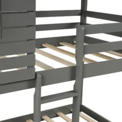 Twin Over Twin Wood Bunk Bed With Roof, Window, Guardrail, Ladder Gray-ModernLuxe -ModernLuxe GUEST 7a22bceb 416d 4a5b 898e c1877ed1bc2c
