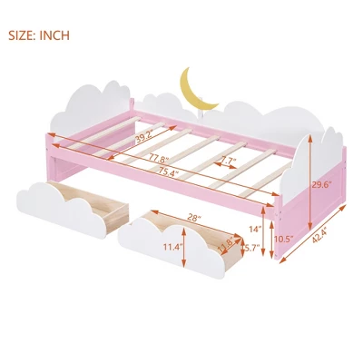 Twin Size Platform Bed With Clouds And 2 Drawers - ModernLuxe 4 Twin Size Platform Bed With Clouds And 2 Drawers - ModernLuxe - Image 2