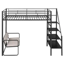 Twin Size Metal Loft Bed With Bench And Storage Staircase, Black-ModernLuxe -ModernLuxe GUEST 7a7f11ac 3b61 45da 93a1 f7a66ff9c54d